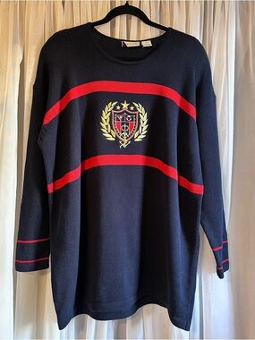 Vintage Navy Red Nautical Crest Sweater with Gold Accents size 1X